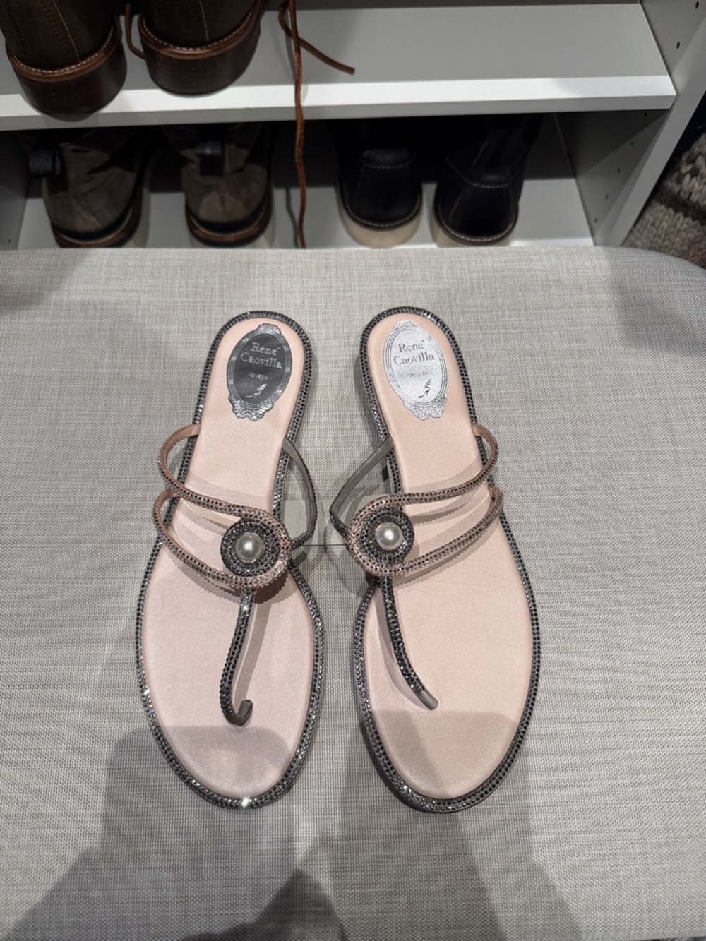 Rene Caovilla Crystal-Embellished Thong Sandals size 40